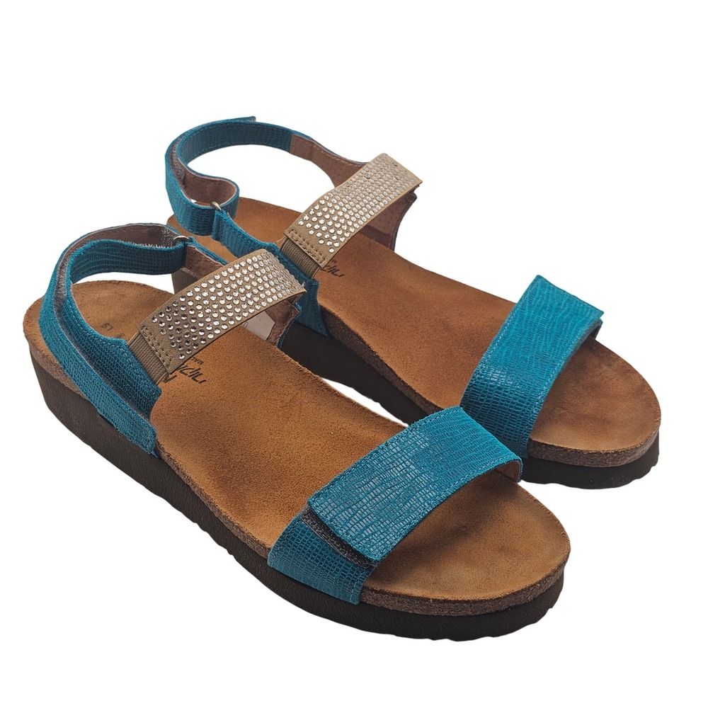 Naot Lisa Leather Rhinestone Sandals 40/ 9 Aqua Marine Boho Comfort Orthopedic